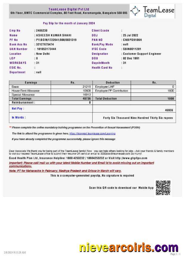 TeamLease Digital payslip